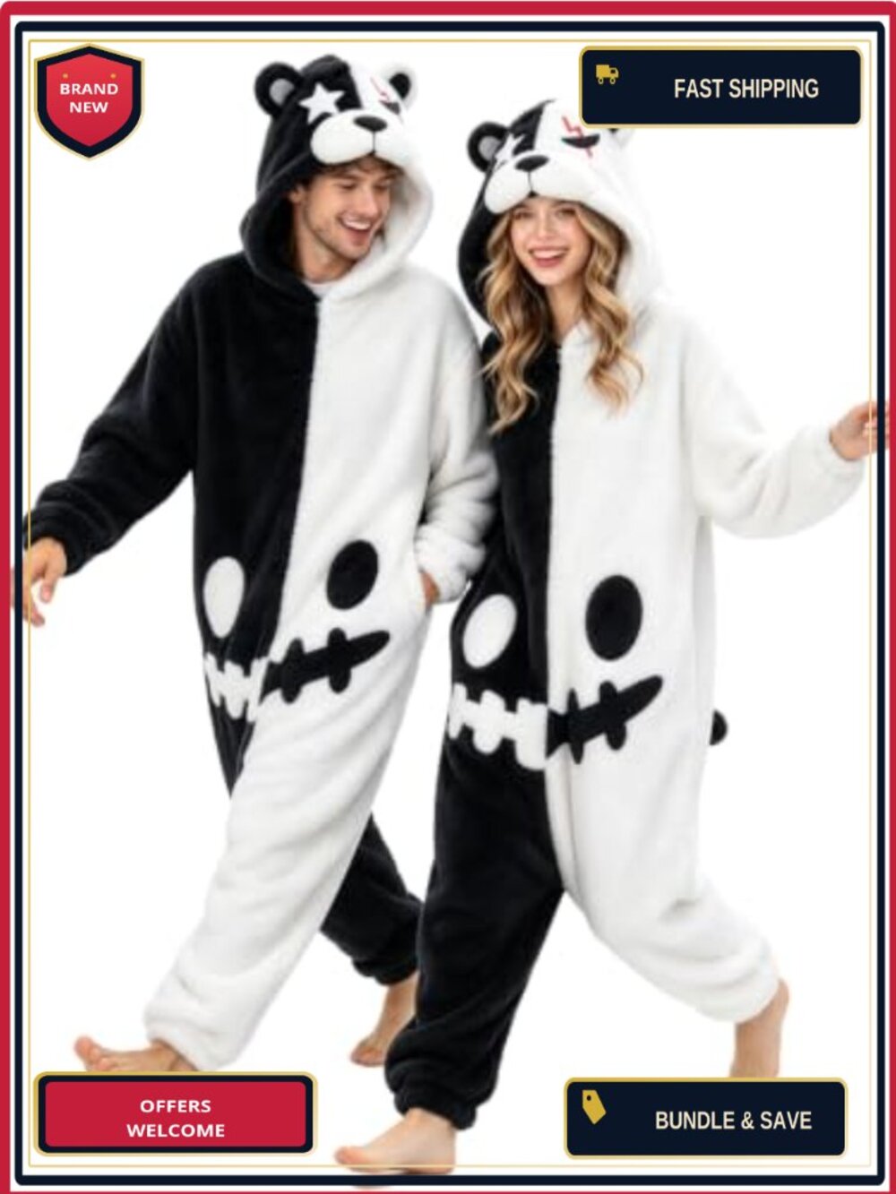 Flannel Bear Onesie Adult Loose Fit Pajama Costume for Halloween Cosplay